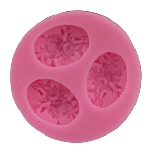Pink silicone mold with three flower shapes for peony rose cake and DIY baking