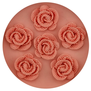 Set of 6 pink rose-shaped silicone molds with detailed petal texture for DIY baking and soap