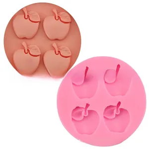 Pink 4-cavity apple shape silicone mold for DIY baking and handmade candle making