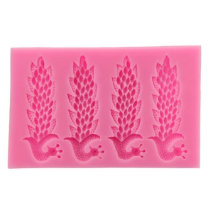 Pfauenfeder-Silikonform in Rosa mit vier Kavitäten für Fondant und DIY-Backprojekte
