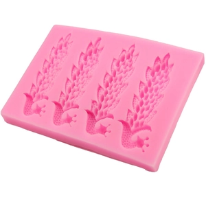 Rosa Silikonform mit vier Federmustern für Fondant-Tortendekoration und DIY-Backen