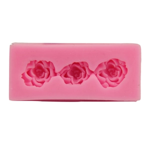 Pink 3-cavity rose flower silicone cake mold for DIY fondant and chocolate baking