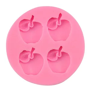 Pink silicone mold with 4 apple-shaped cavities for DIY fondant and baking