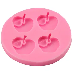 Pink 4-cavity apple shape silicone mold for DIY baking, chocolate and jelly desserts