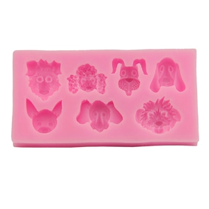 Pink silicone mold for DIY dog shape chocolates, soaps and baking with 7 puppy designs