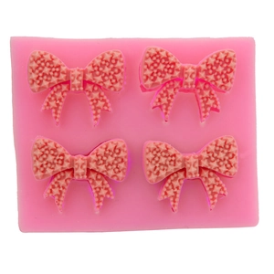 Bowknot Silicone Cake Mold DIY Fondant Baking Tool Four Cavity Bow Shape Chocolate Candy Mold For Kitchen Bakeware Pink