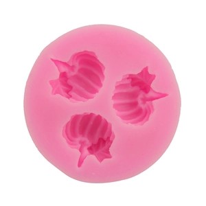Pink 3-cavity pumpkin and leaf silicone mold for DIY baking and fondant crafts