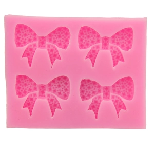 Pink 4-cavity bow silicone cake mold for DIY fondant baking and chocolate craft making