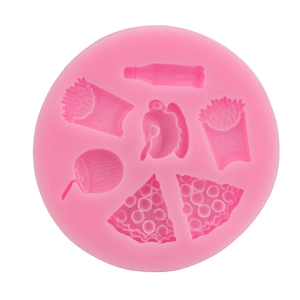 Pink silicone fast food theme baking mold for fries, pizza and burger DIY shapes