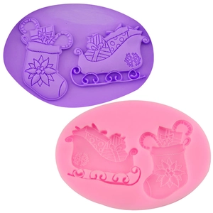 Christmas Sleigh And Stocking Silicone Mold For Fondant Chocolate Baking DIY Tools Festive Cake Mold Snowflake Gift Design