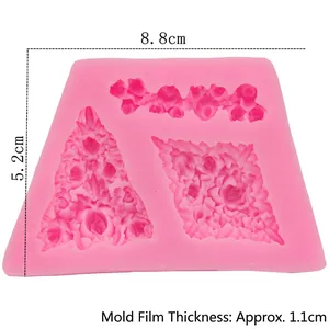 Pink rose petal wreath silicone fondant mold with detailed flower textures for DIY baking