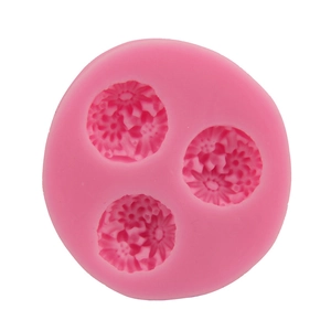 Pink daisy silicone mold for fondant and chocolate with three floral patterns for DIY baking