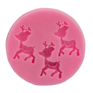 Pink silicone cake mold with three 3D deer shapes for DIY chocolate and baking