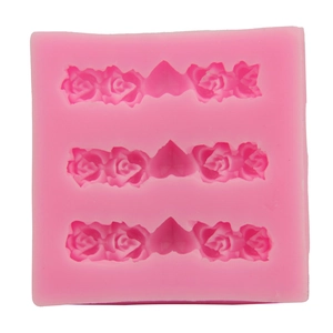 Pink heart and rose silicone mold for chocolate fondant baking and DIY craft making