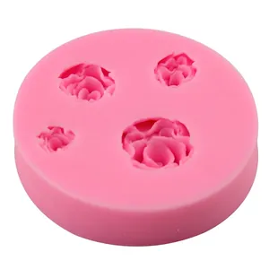 Pink silicone 4-cavity rose flower cake mold for DIY fondant chocolate baking tools