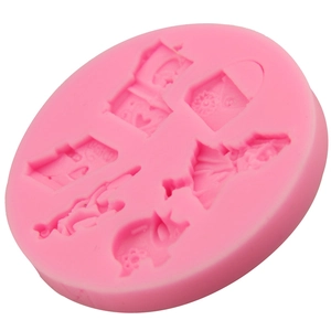 Pink silicone fondant mold with house and heart shapes for DIY cake baking and crafts