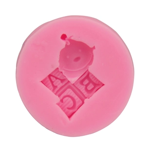 Pink silicone alphabet mold featuring a cartoon face and letters ABC for DIY baking