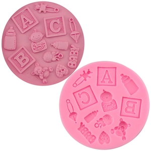 Baby Theme Silicone Cake Mold ABC Letters Teddy Bear Bottle Fondant Chocolate Baking DIY Decoration Tool