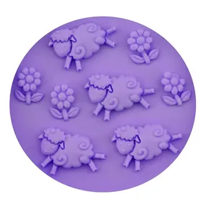 7-piece purple sheep and flower silicone cake mold set for DIY baking and crafts