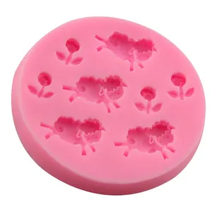 Pink silicone mold with cute sheep and flower patterns for DIY baking and fondant
