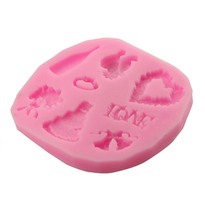 Pink silicone mold with heart, LOVE and wedding shapes for cake fondant DIY baking
