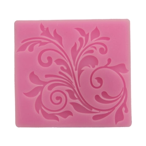 Pink square silicone mold with floral relief for baking and handmade soap making