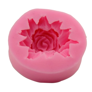 Pink rose flower silicone mold for DIY baking, fondant, and soap making on white background
