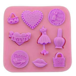 Moule en Silicone Thème Mode Pour Gâteau Fondant Chocolat DIY Résine Artisanat Cœur Talons Hauts Robe Sac Forme Outil