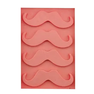 Pink silicone mustache fondant mold with four cavities for DIY cake decorating