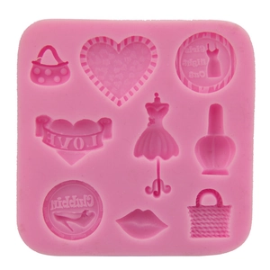 Moule de cuisson en silicone rose avec motifs de sacs à main, talons hauts et mode