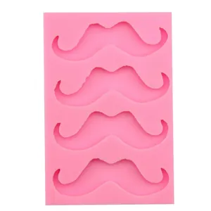Pink mustache silicone mold with 4 cavities for fondant cake baking and DIY crafts