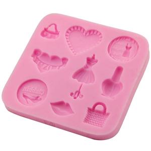 Moule en silicone rose pour fondant avec talons hauts, sacs à main et formes de cœur DIY