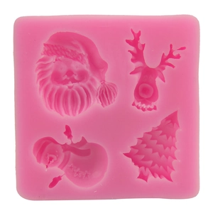 Pink silicone Christmas mold with Santa Claus, reindeer, snowman, and tree shapes