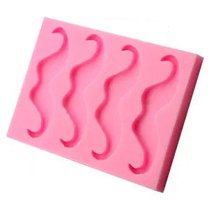 Pink 4-cavity wavy silicone mold for DIY fondant chocolate and baking tool