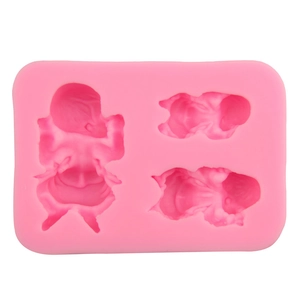 Moule en silicone rose pour décoration de gâteau avec trois motifs de bébés endormis