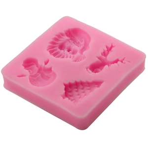 Pink silicone Christmas cake mold with Santa tree snowman and reindeer shapes