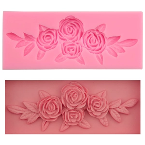 Rose Flower With Leaves Silicone Mold 3D Relief Fondant Cake Decorating Tool Chocolate Sugarcraft Handmade Soap DIY Mold