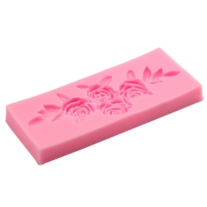 Pink silicone rose flower leaf mold for DIY fondant cake chocolate and craft projects