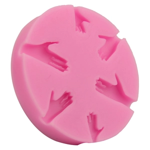 Pink round silicone mold with six palm shapes for DIY soap and cake baking crafts