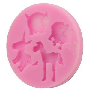 Pink silicone mold with sheep pig donkey and horse shapes for DIY baking and fondant cakes