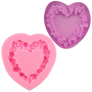 Moule à Gâteau en Silicone Couronne de Fleurs en Cœur Outil de Cuisson Fondant DIY Motif Rose Chocolat Savon Résine