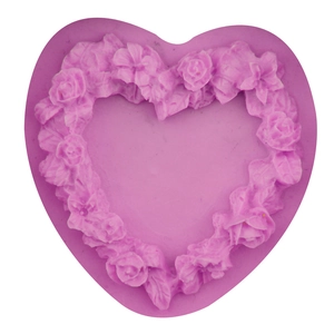 Moule en silicone rose en forme de cœur avec relief floral pour pâtisserie et bricolage
