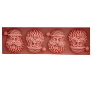 Pink silicone Santa Claus head mold with 4 cavities for Christmas cake and DIY chocolate