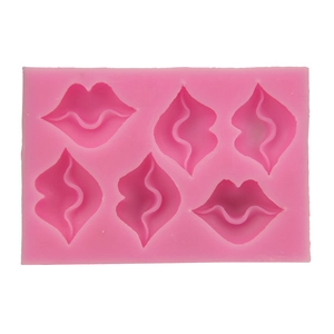 Pink 6-cavity lip shaped silicone mold for DIY chocolate fondant and baking crafts