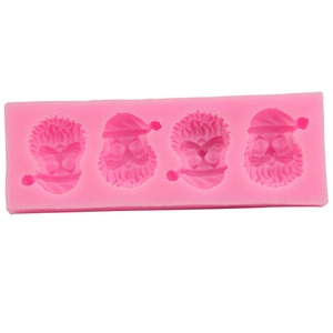 Pink silicone Santa Claus fondant mold with 4 cavities for Christmas cake DIY baking