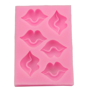 Pink 6-cavity silicone lip mold for DIY baking, fondant, chocolate and soap making