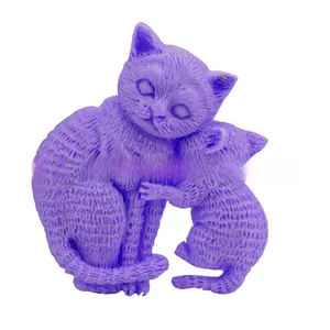 Close-up of cat-shaped silicone mold featuring mother and kitten with fine fur texture