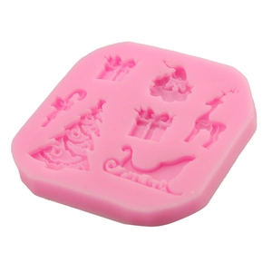 Pink silicone Christmas mold with Santa, reindeer and tree patterns for DIY cake baking