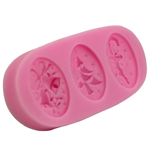 Pink silicone Christmas tree and star patterns fondant mold for DIY baking and crafts