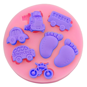 Car Bus Bicycle Baby Footprint Silicone Cake Mold DIY Fondant Chocolate Candy Jelly Soap Baking Tool Kitchen Accessories